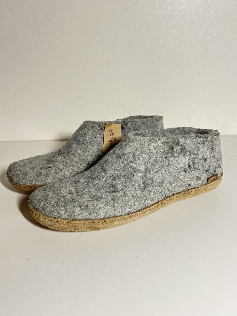 Glerups Men NWT Light Gray Wool Slipper Shoe Leather Sole Slip On 46 EU 12 US